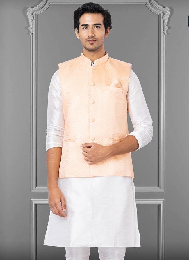 Linen Silk Cream Festival Wear Embroidery Work Readymade Men's Waistcoat